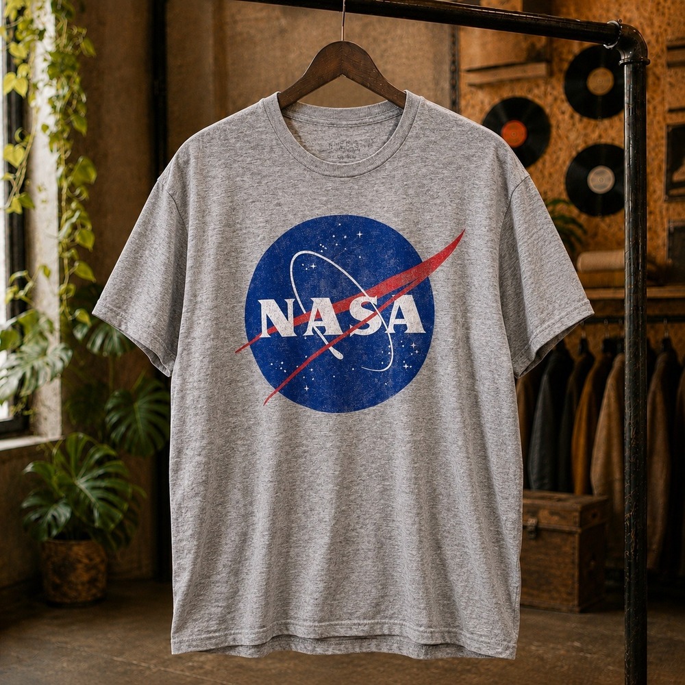 NASA Logo Heather Gray T-Shirt Chemistry Brand Mens Size Large Distressed